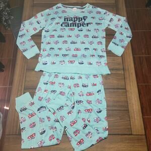2 Pc Secret Treasures Blue LS Pj Set "Happy Camper" - Size Medium (8-10)